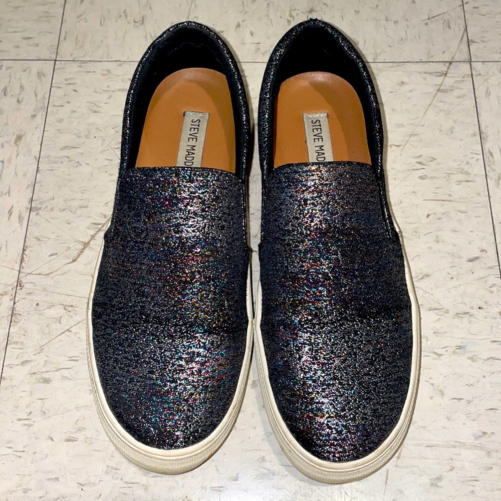 Steve Madden, slip on shoes, multi-color glitter, sparkle, size 8